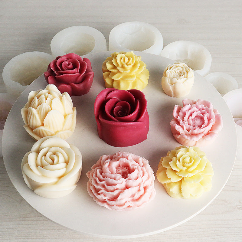 3D Flower Silicone Mold DIY Rose Peony Fragrance Candle Hand Soap