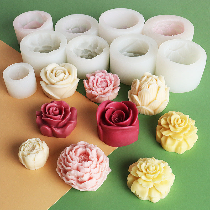 3D Flower Silicone Mold DIY Rose Peony Fragrance Candle Hand Soap