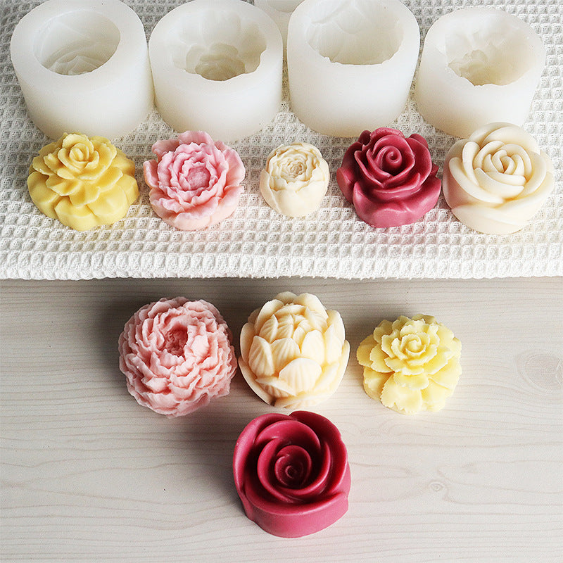 3D Flower Silicone Mold DIY Rose Peony Fragrance Candle Hand Soap