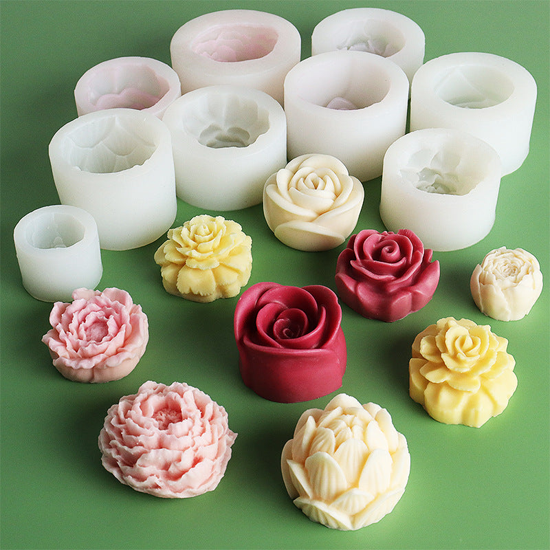 3D Flower Silicone Mold DIY Rose Peony Fragrance Candle Hand Soap